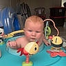Slade joined the competition — help win amazing prizes! baby, child, infant, activity_center, toy, plastic_toy, indoor, blue, yellow, face, person, playtime, serious_expression, floor, window, container, storage_bins, home, cute, young