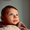 baby, infant, portrait, face, eyes, expression, skin, blanket, cozy, curious, closeup, child, young, person, indoors, soft_light, head, looking, cute, warm