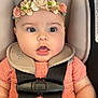 Emma is registered to the contest to win money with this photo: baby, child, car_seat, headband, flower, blanket, safety_harness, infant, cute, portrait, clothing, pink, seat, straps, person, face, skin, eyes, mouth, hand
