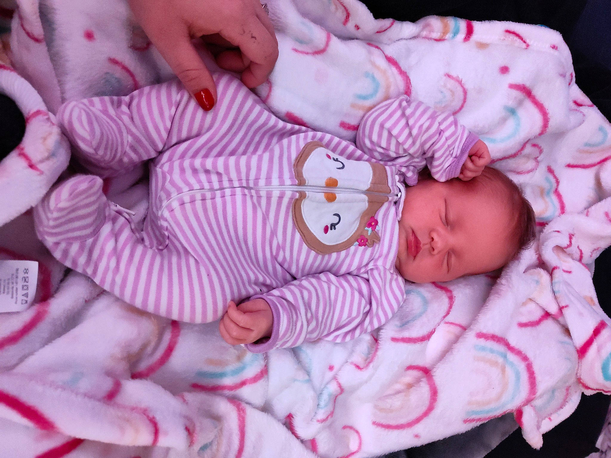 Dahlia is registered to the contest to win money with this photo: baby, baby_products, baby_sleeping, baby_toddler_clothing, bedtime, carmine, cheek, child, comfort, hand, linens, magenta, nap, pattern, person, pink, skin, sleep, sleeve, textile