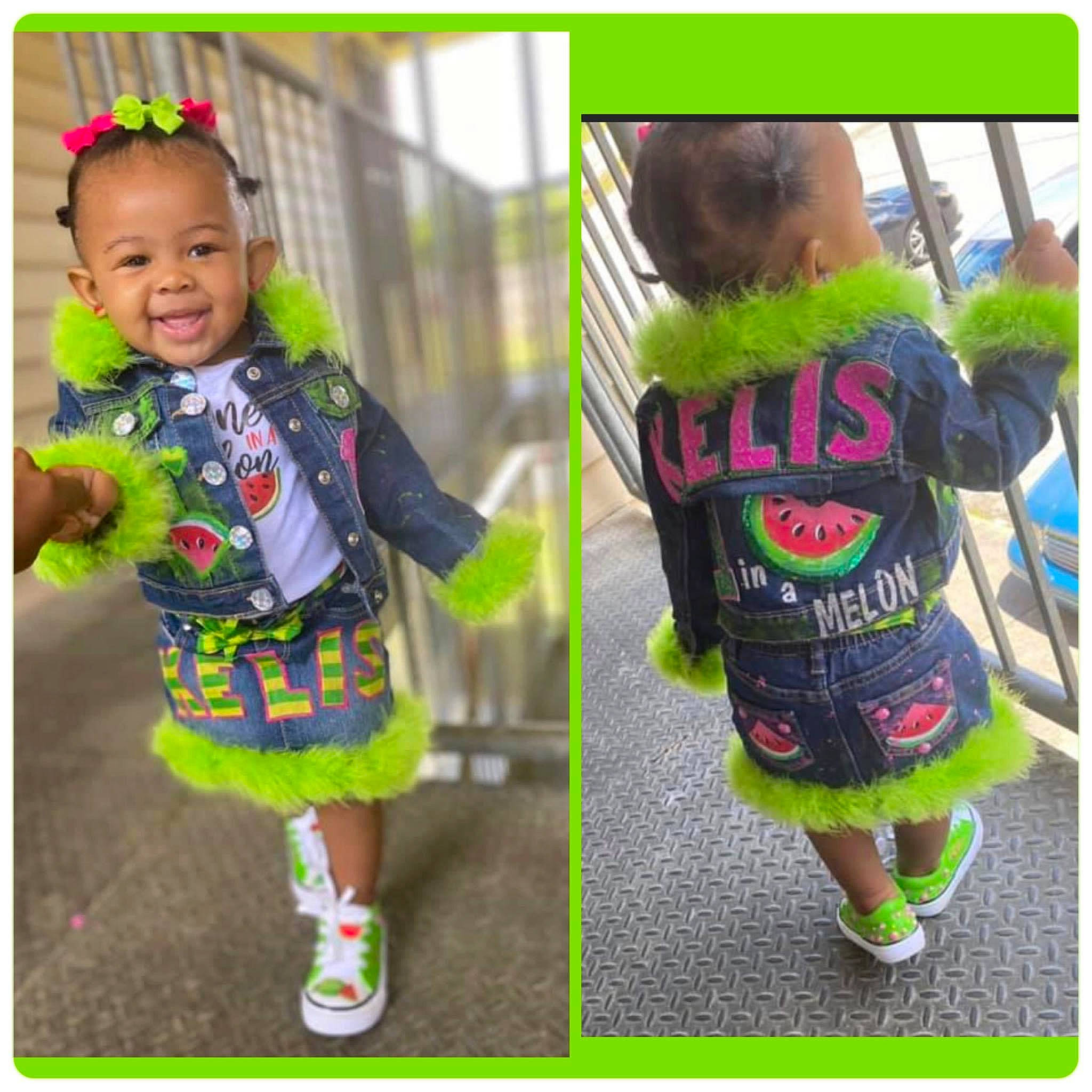 Kelis is registered to the contest to win money with this photo: baby_toddler_clothing, clothing, cool, footwear, happy, jersey, joy, magenta, mammal, neck, outerwear, pattern, person, photograph, pink, product, purple, shoe, sleeve, smile