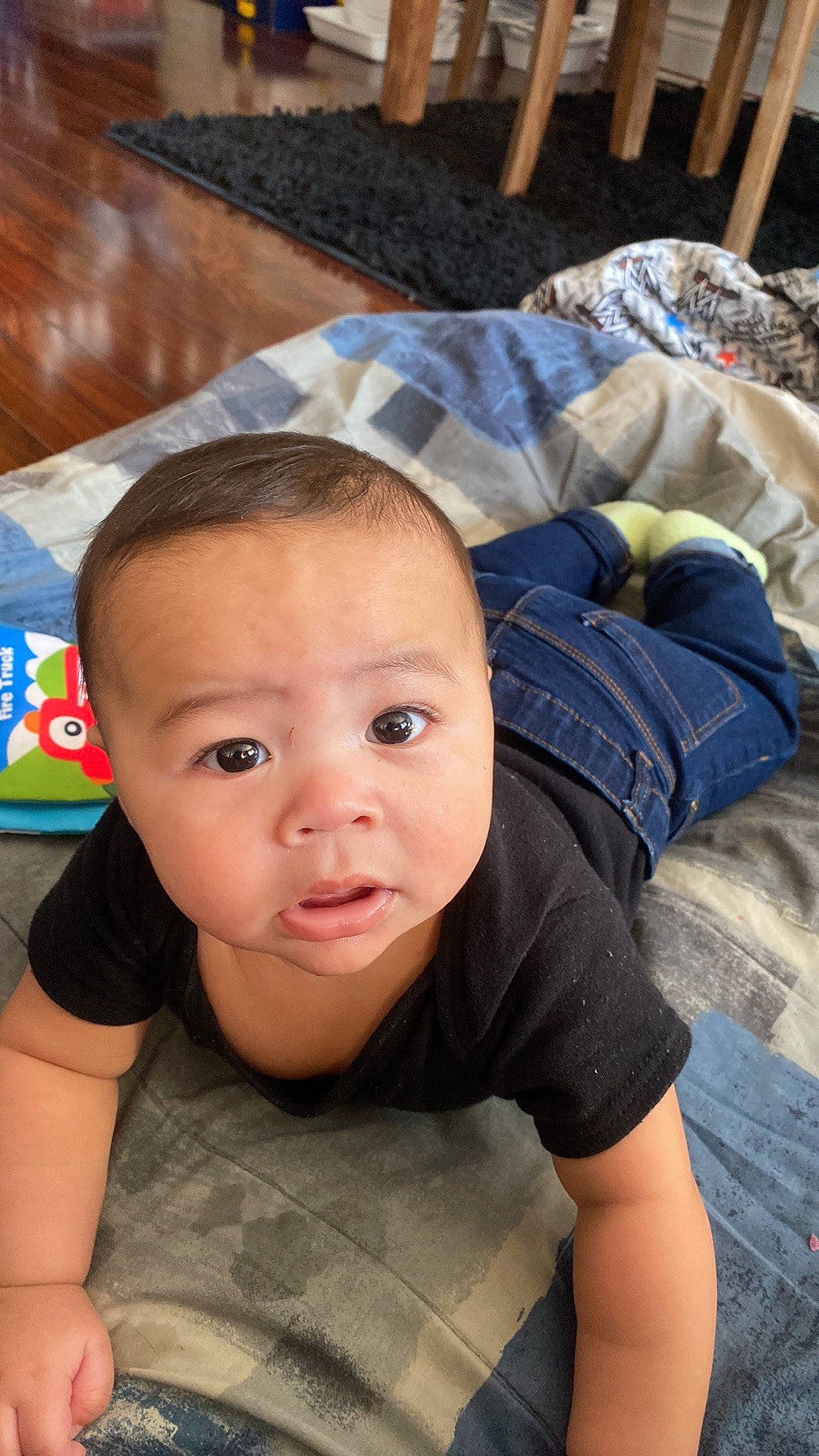 Lorenzo joined the competition — help win amazing prizes! baby, baby_toddler_clothing, cheek, child, comfort, flooring, fun, happy, leisure, mouth, nose, person, sitting, skin, t_shirt, toddler, vacation, wood