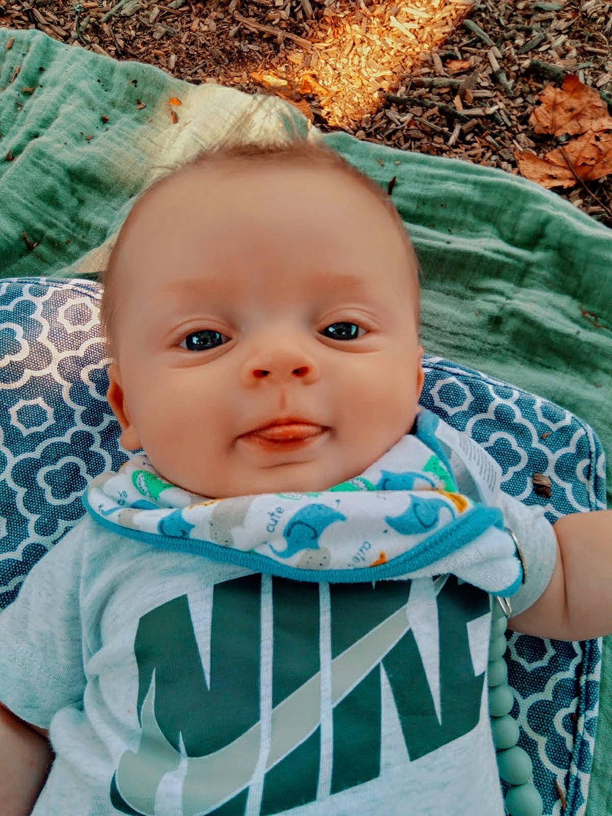 Wyatt joined the competition — help win amazing prizes! azure, baby, baby_products, baby_toddler_clothing, cheek, child, electric_blue, eye, grass, happy, iris, leaf, linens, pattern, people_in_nature, person, portrait_photography, sitting, skin, sleeve