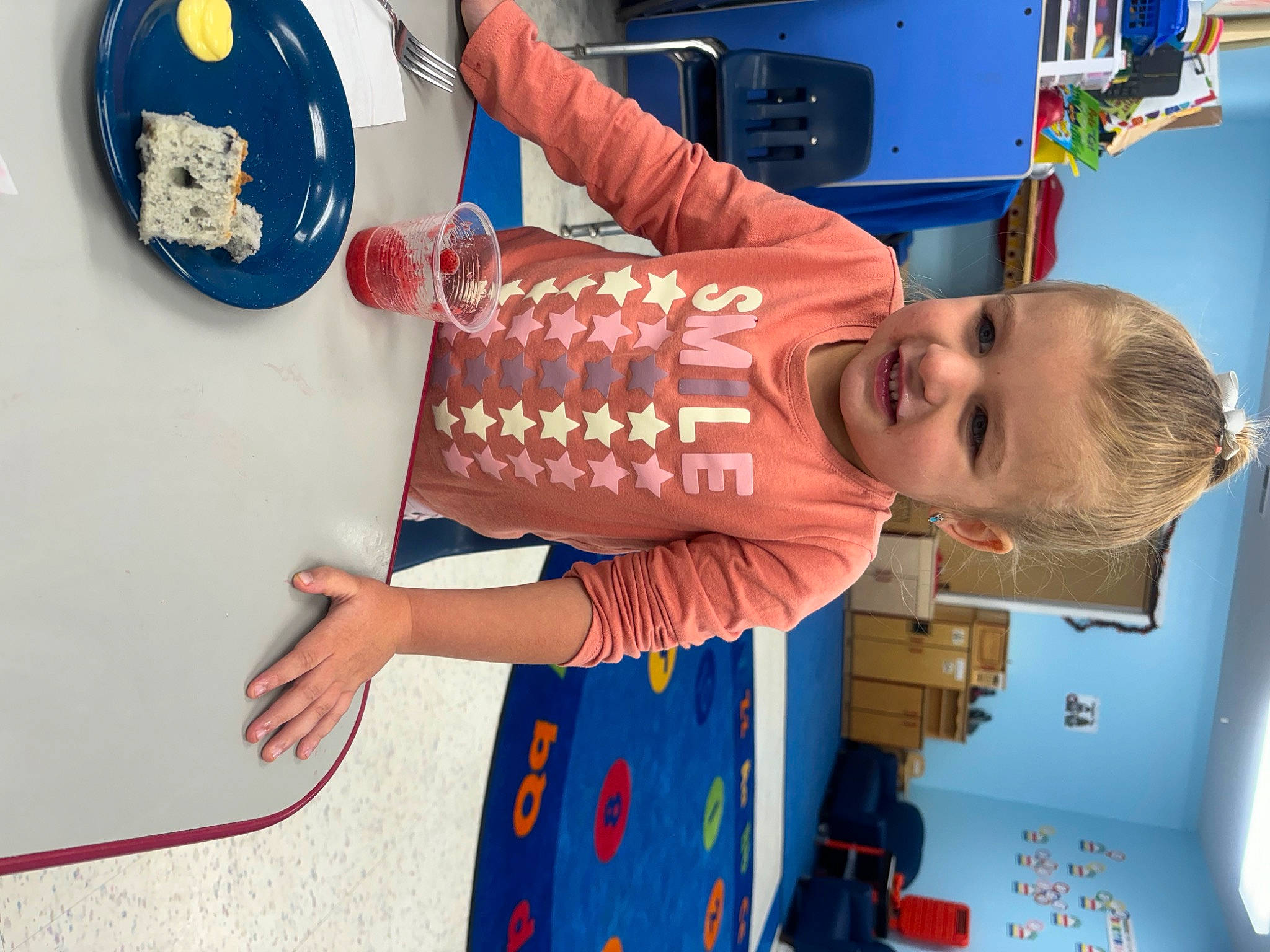 Braelynn joined the competition — help win amazing prizes! baby, baby_toddler_clothing, blue, child, circle, electric_blue, flag_of_the_united_states, fun, gesture, globe, happy, joy, person, planet, platter, play, product, refrigerator, room, smile