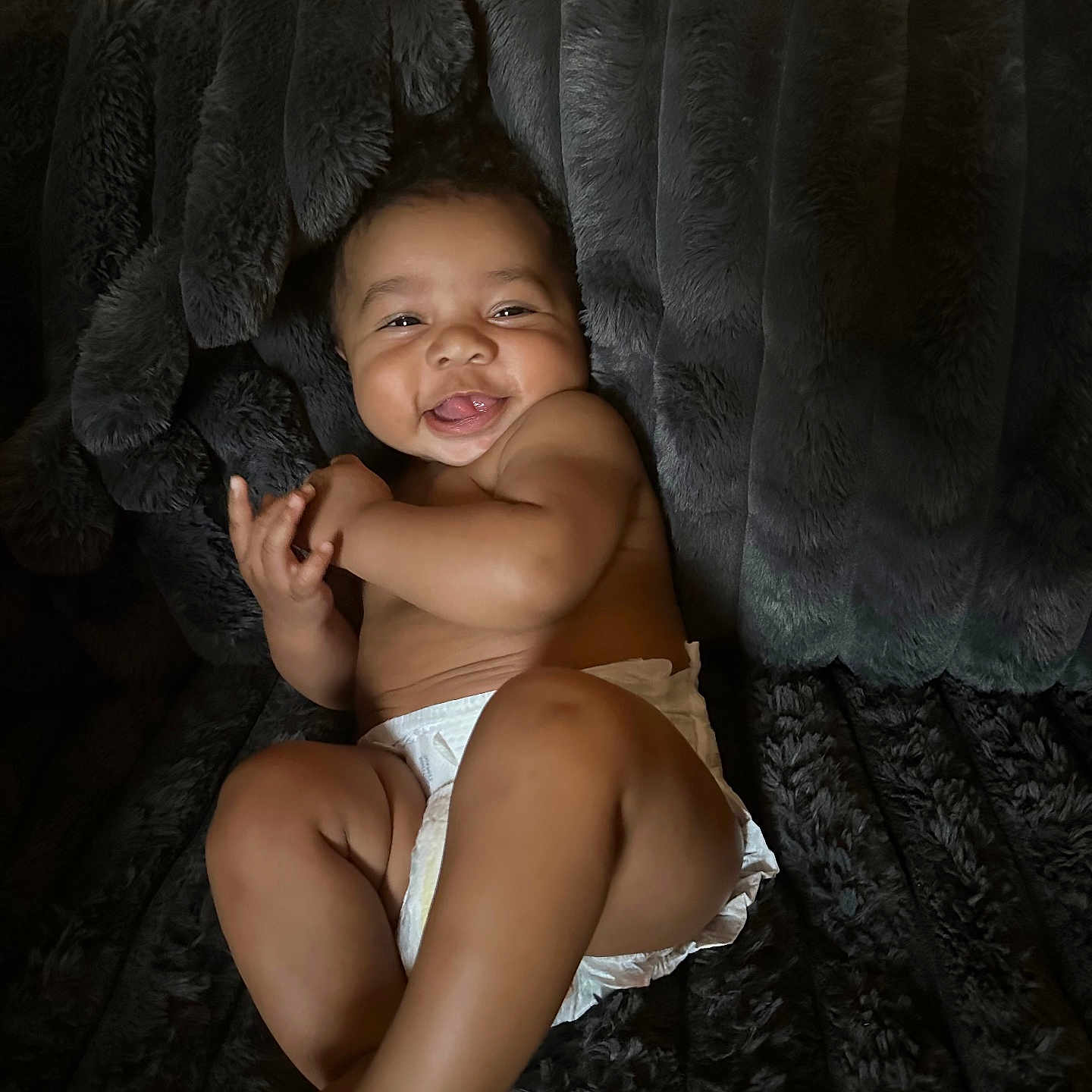Brixton joined the competition — help win amazing prizes! baby, bare_chest, cheerful, child, cozy, cute, diaper, furry, happy, indoors, infant, plush_blanket, portrait, relaxed, skin, small_feet, small_hands, smiling, soft_texture, tongue_out