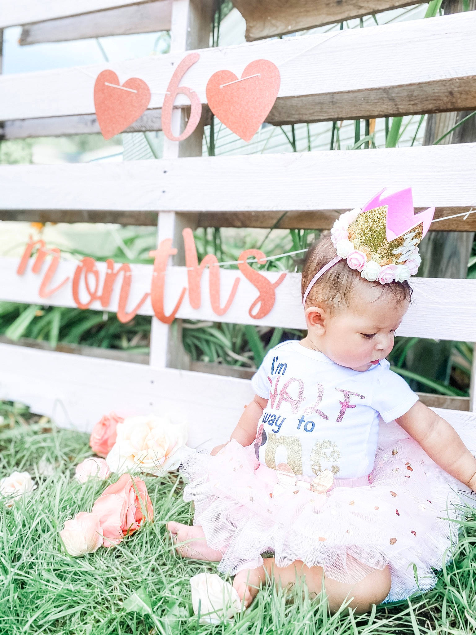 Kameryn is registered to the contest to win money with this photo: baby, baby_products, baby_toddler_clothing, child, dress, ear, fashion_accessory, flower, hair_accessory, happy, headgear, party, pattern, peach, person, photograph, pink, plant, product, toddler