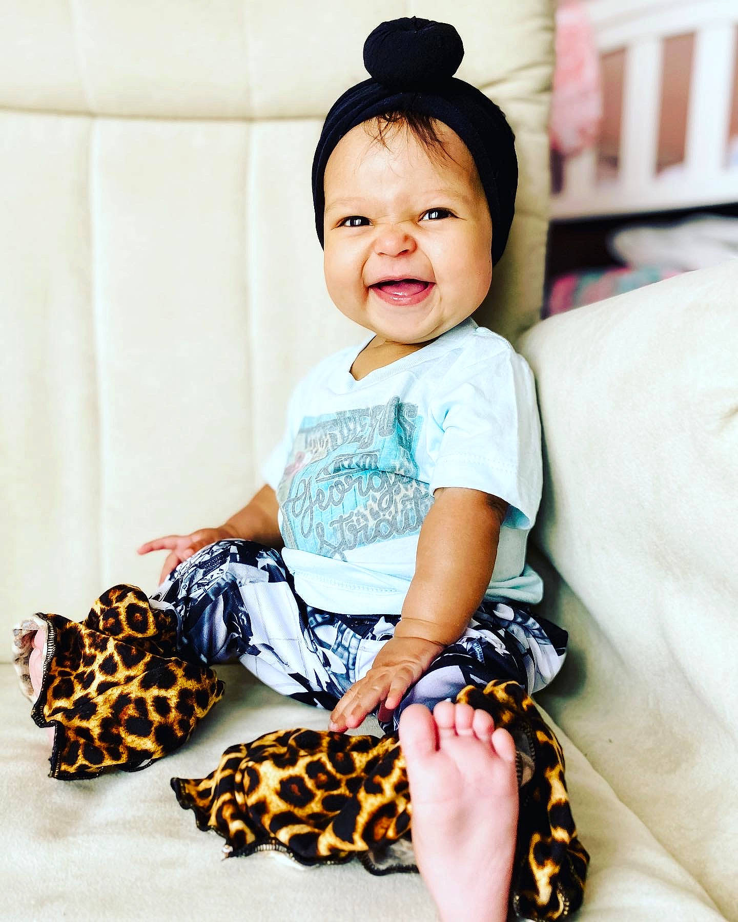 Kameryn joined the competition — help win amazing prizes! baby, baby_toddler_clothing, beauty, child, child_model, design, diaper_bag, dress, ear, fashion_accessory, pattern, person, play, shoe, sitting, skin, sleeve, toddler