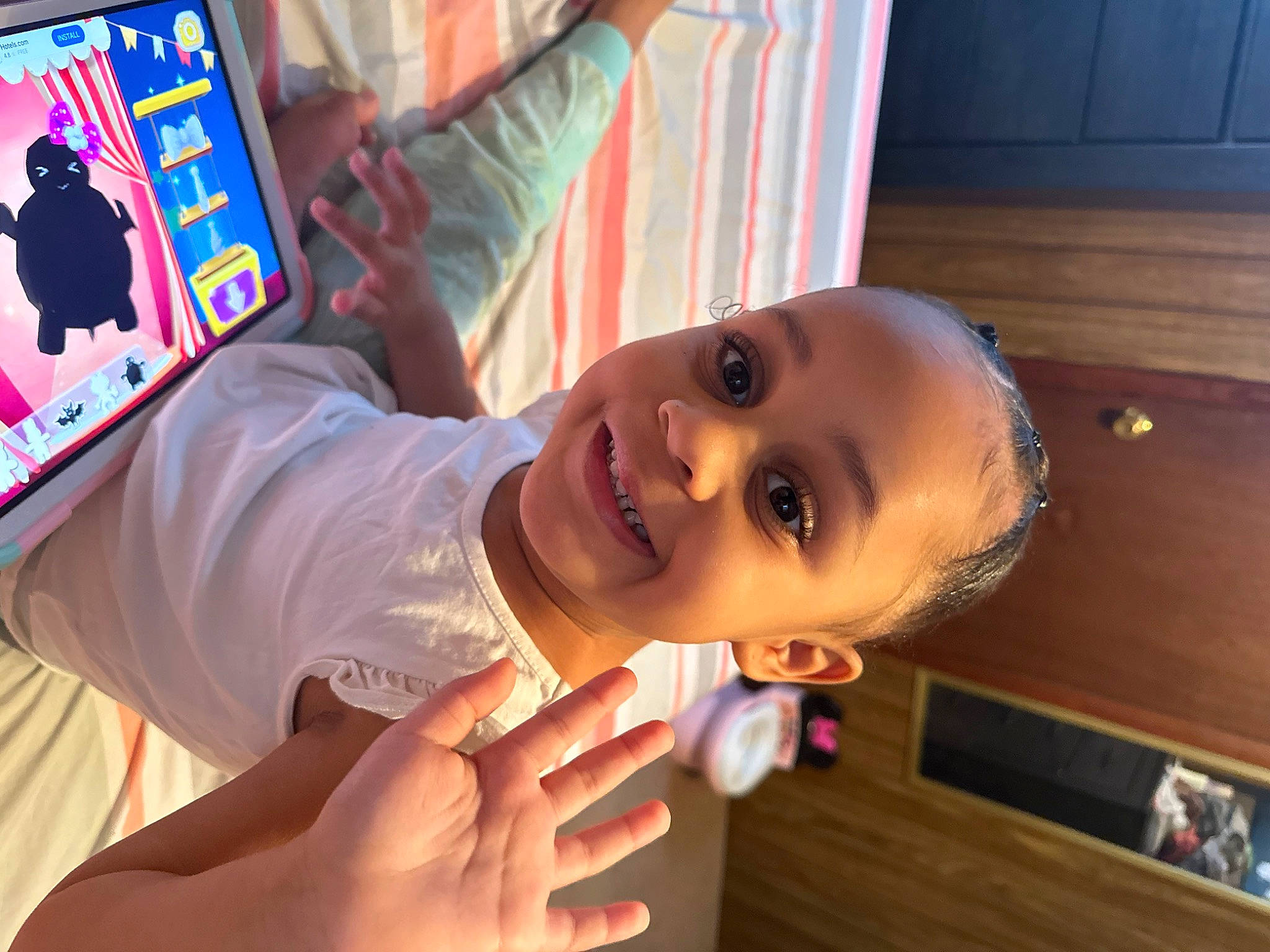 Leilani joined the competition — help win amazing prizes! baby, baby_laughing, cheek, child, finger, fun, gesture, happy, joy, laugh, leisure, mouth, nose, party, person, play, room, smile, thumb, toddler