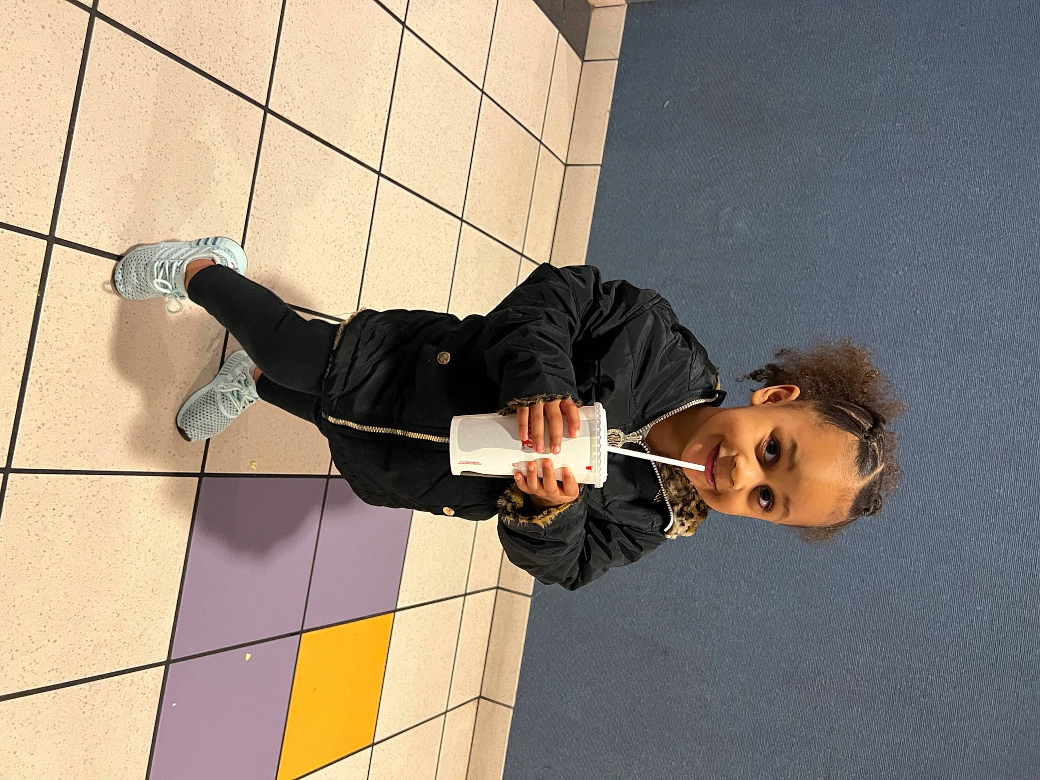 Leilani joined the competition — help win amazing prizes! blazer, collar, dress_shirt, elbow, flooring, gesture, human_leg, joy, pattern, person, walking_shoe, wrist