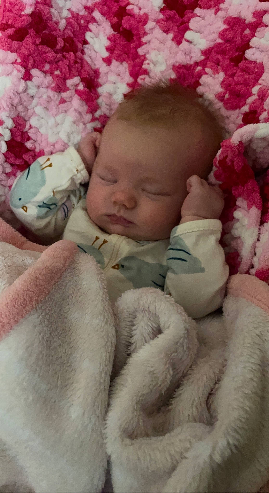 Christine joined the competition — help win amazing prizes! baby, baby_sleeping, baby_toddler_clothing, bedding, bedtime, cheek, child, comfort, fur, head, knit_cap, linens, nap, person, petal, pink, skin, textile, toddler, wool