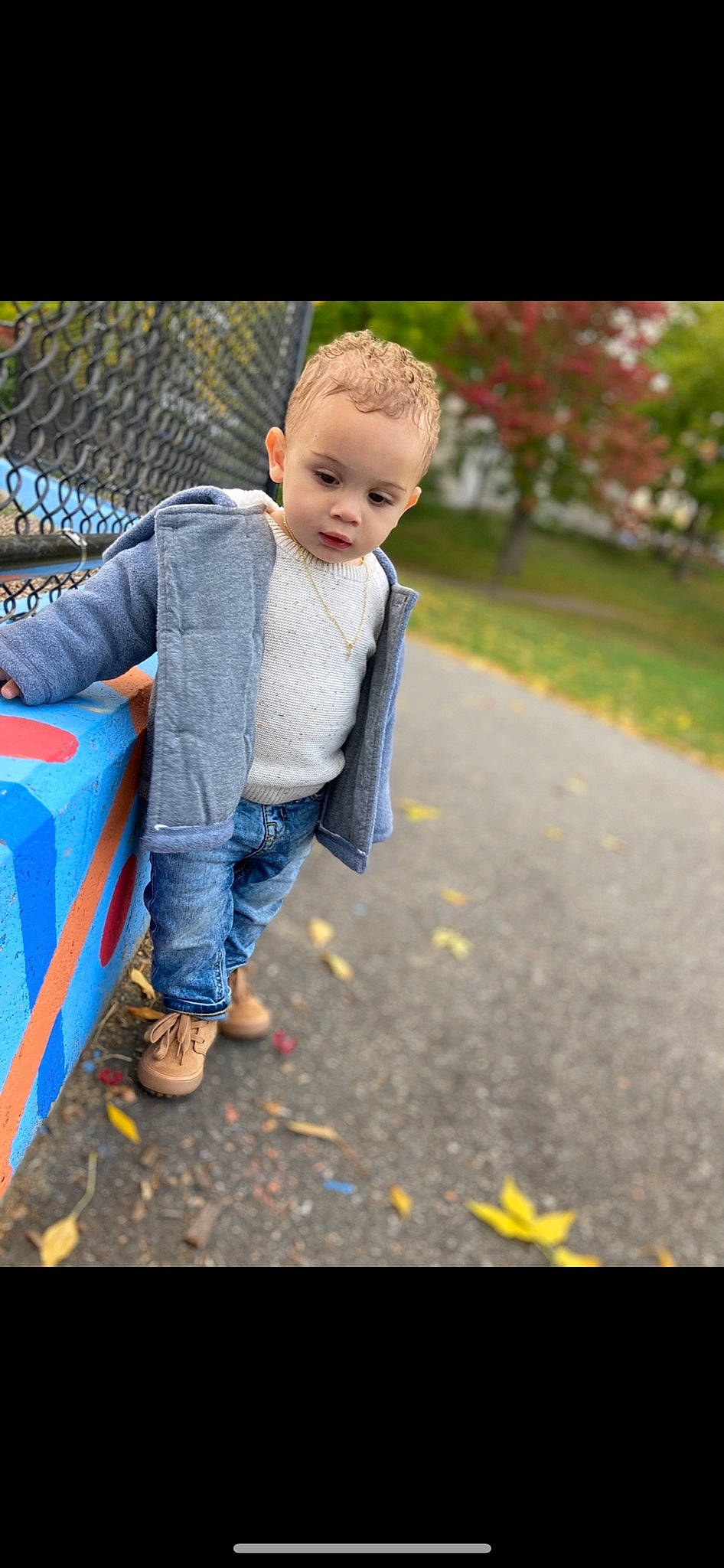 Julian joined the competition — help win amazing prizes! asphalt, baby, child, denim, electric_blue, fun, grass, happy, jacket, jeans, leisure, pattern, people_in_nature, person, plaid, plant, recreation, street_fashion, swing, toddler