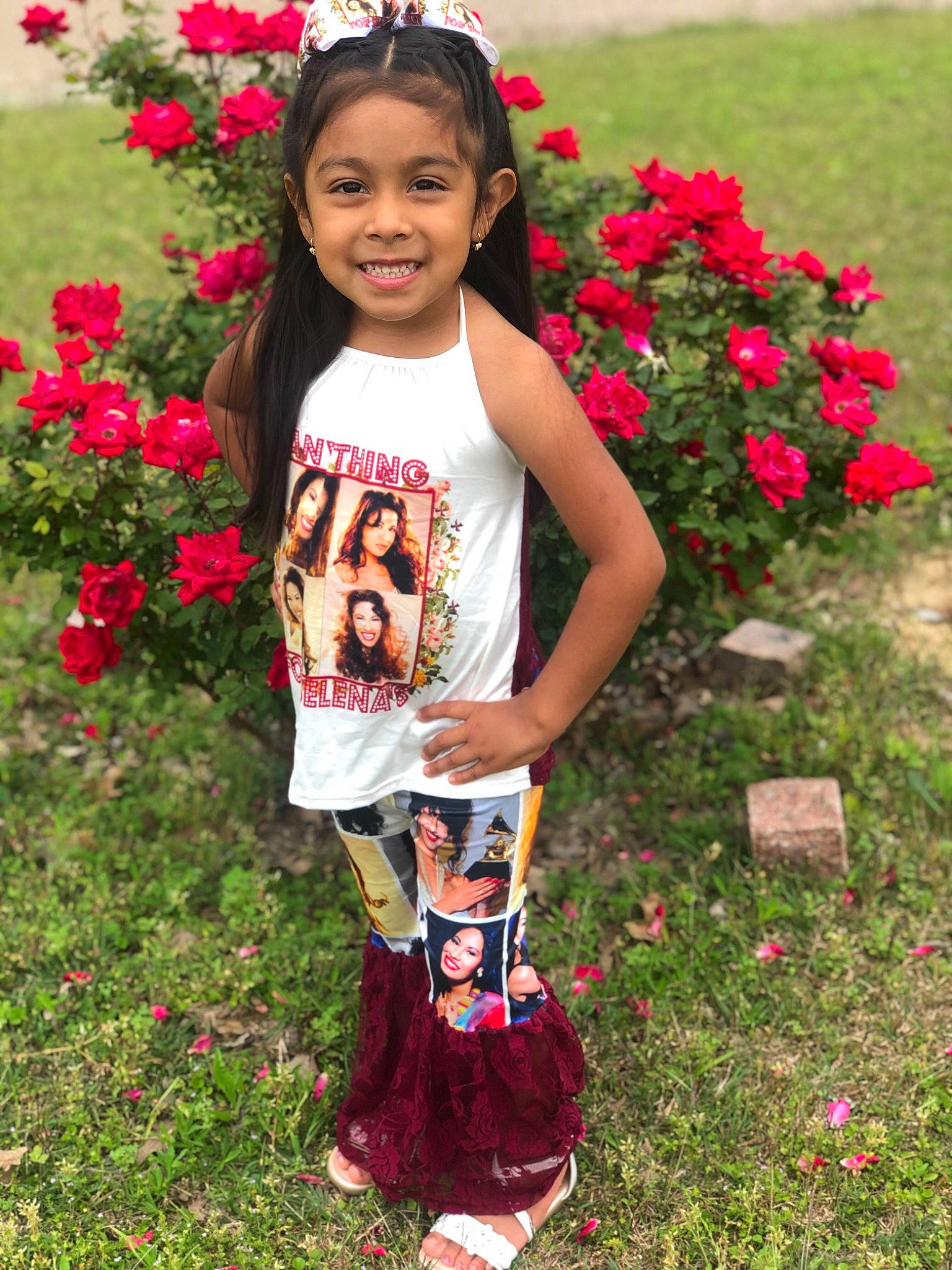 Cecelia joined the competition — help win amazing prizes! annual_plant, botany, child, face, facial_expression, flower, grass, groundcover, happy, joy, leaf, people_in_nature, person, petal, pink, plant, red, smile, summer, t_shirt