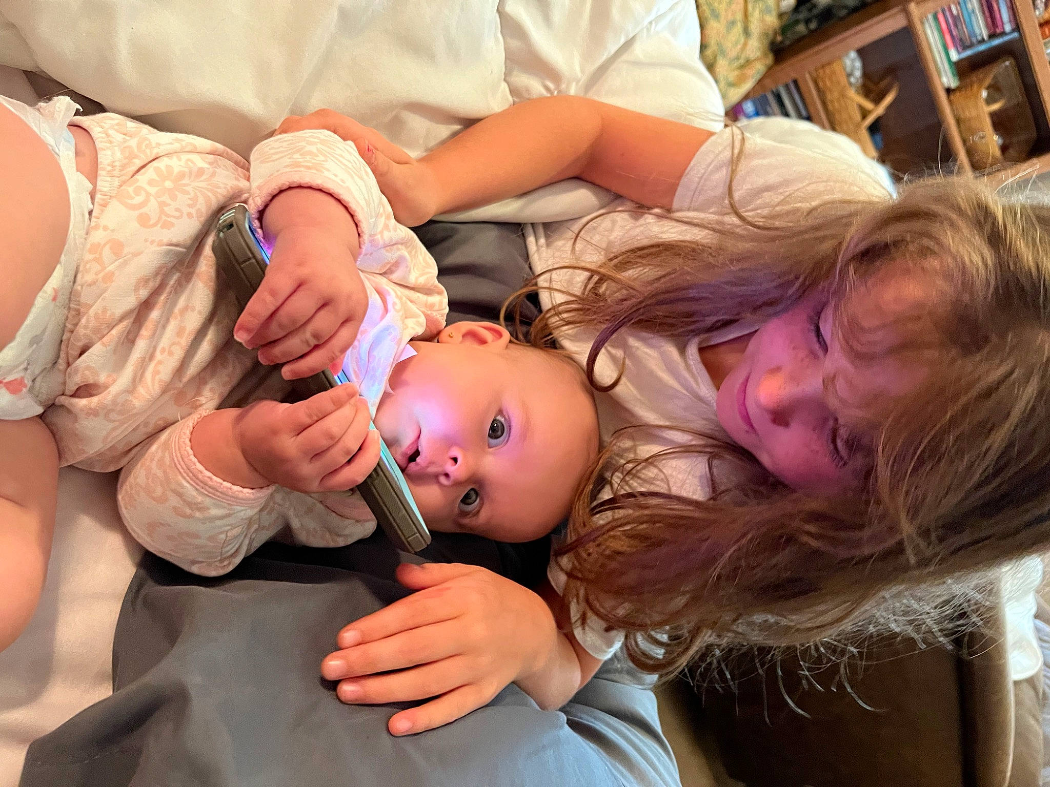 Charli Rose joined the competition — help win amazing prizes! abdomen, baby, blond, cheek, comfort, eye, finger, fun, gesture, glasses, happy, human_body, interaction, joint, mouth, person, shelf, shoulder, skin, smile