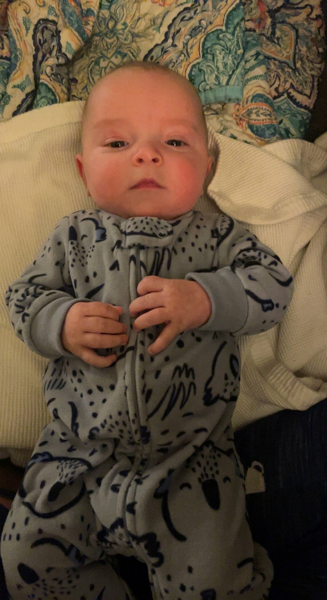 Everett joined the competition — help win amazing prizes! baby, baby_toddler_clothing, cheek, child, comfort, eye, eyebrow, face, head, iris, linens, lip, mouth, nose, pattern, person, sitting, skin, sleeve, textile