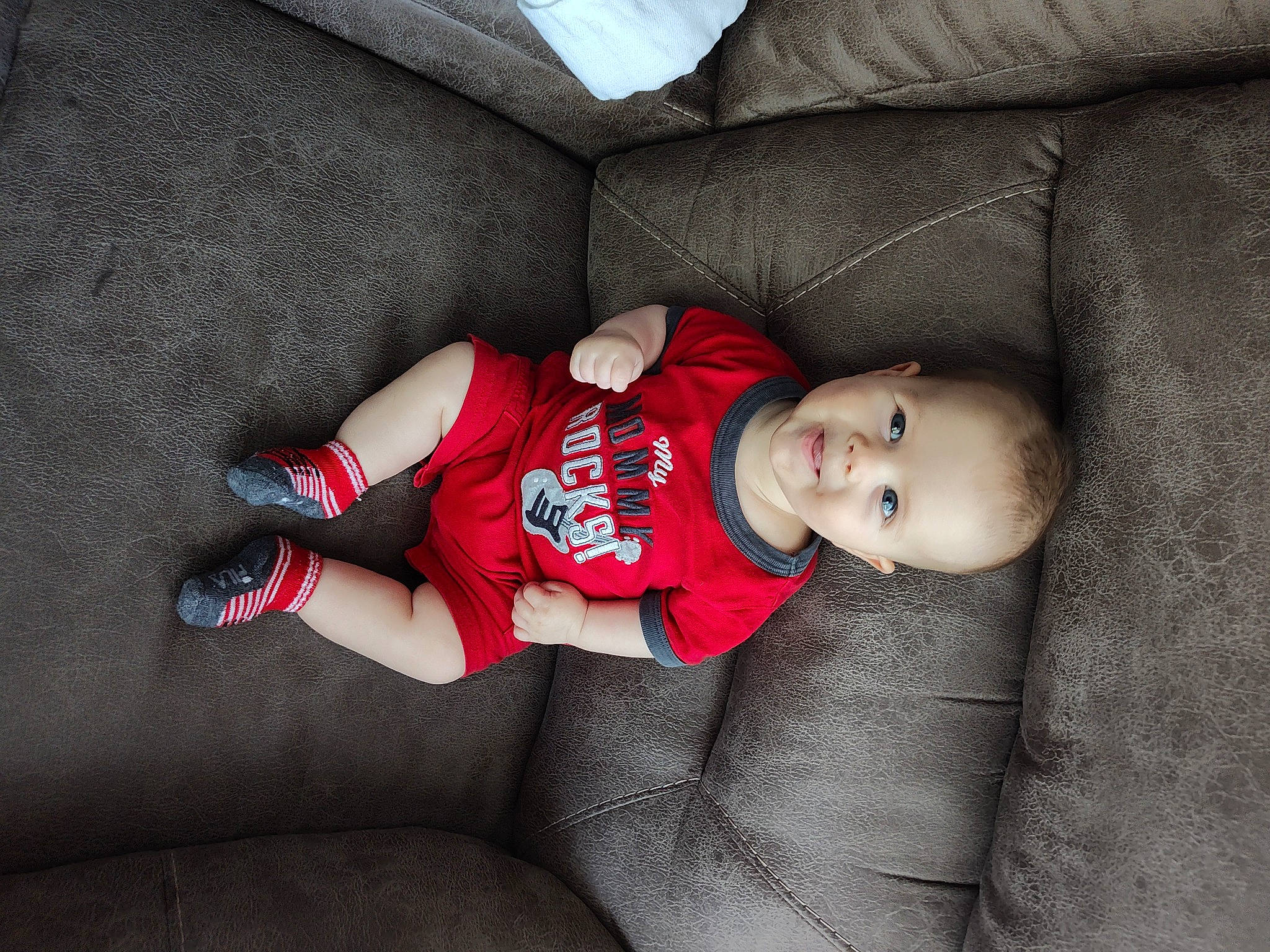 Jeffrey joined the competition — help win amazing prizes! baby, baby_toddler_clothing, carmine, child, comfort, couch, elbow, eye, flash_photography, foot, hat, human_leg, knee, lap, leg, pattern, person, sitting, sock, thigh