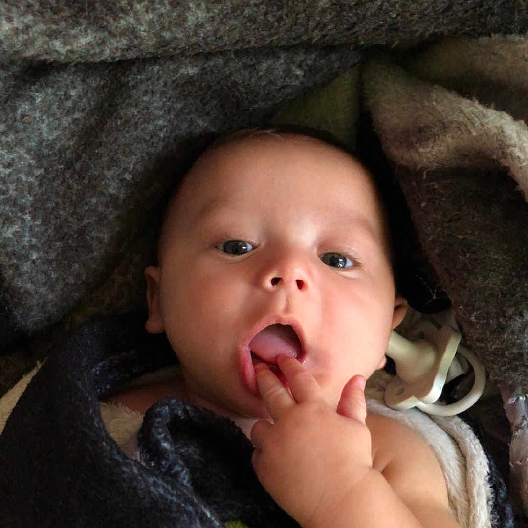 Colt is registered to the contest to win money with this photo: baby, blanket, bodypart, clothing, coat, face, gun, head, hood, jacket, mouth, newborn, person, photography, portrait, purple, quilt, sleeping, towel, weapon