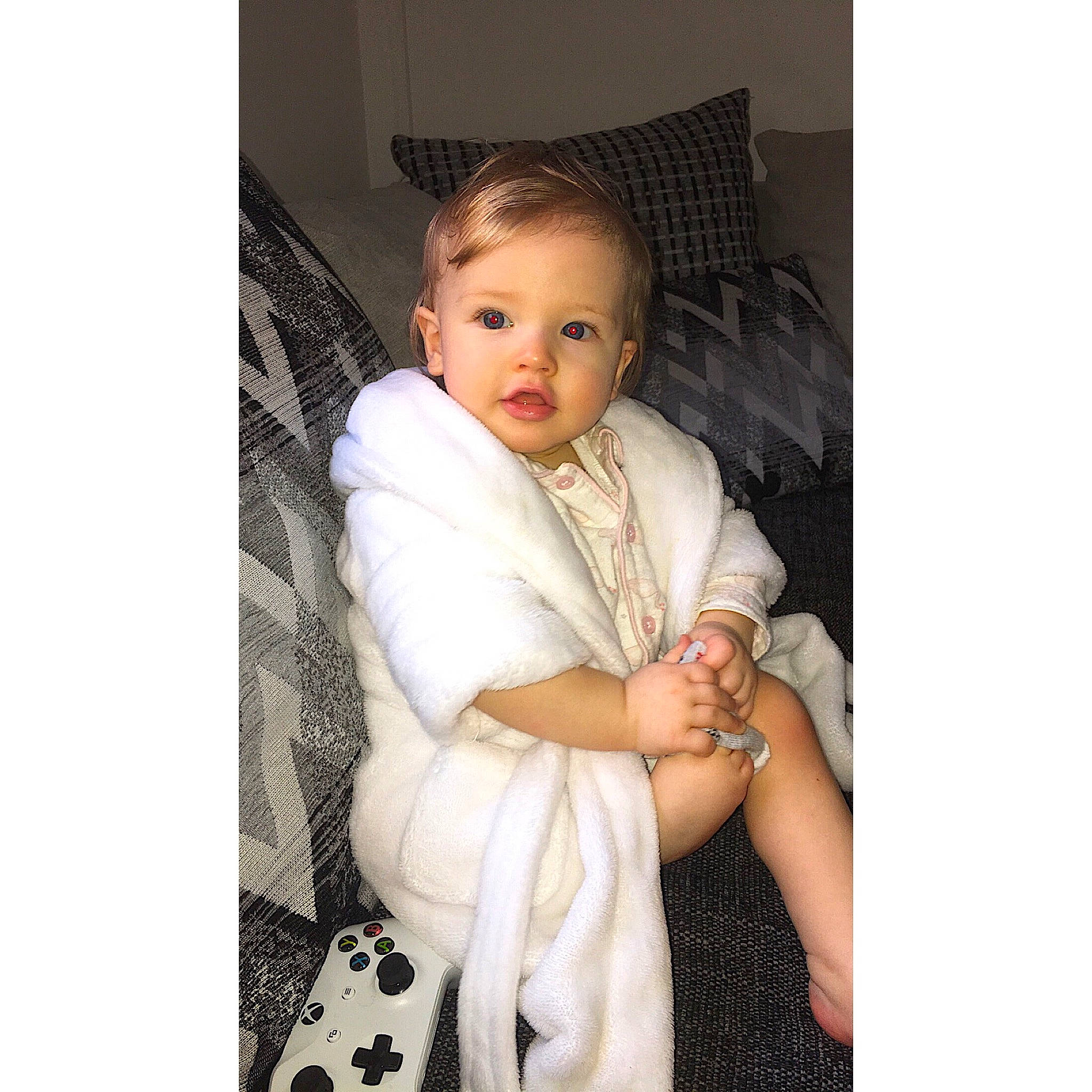 Isla-mae joined the competition — help win amazing prizes! baby, beauty, beige, child, child_model, fur, outerwear, person, photography, sitting, toddler