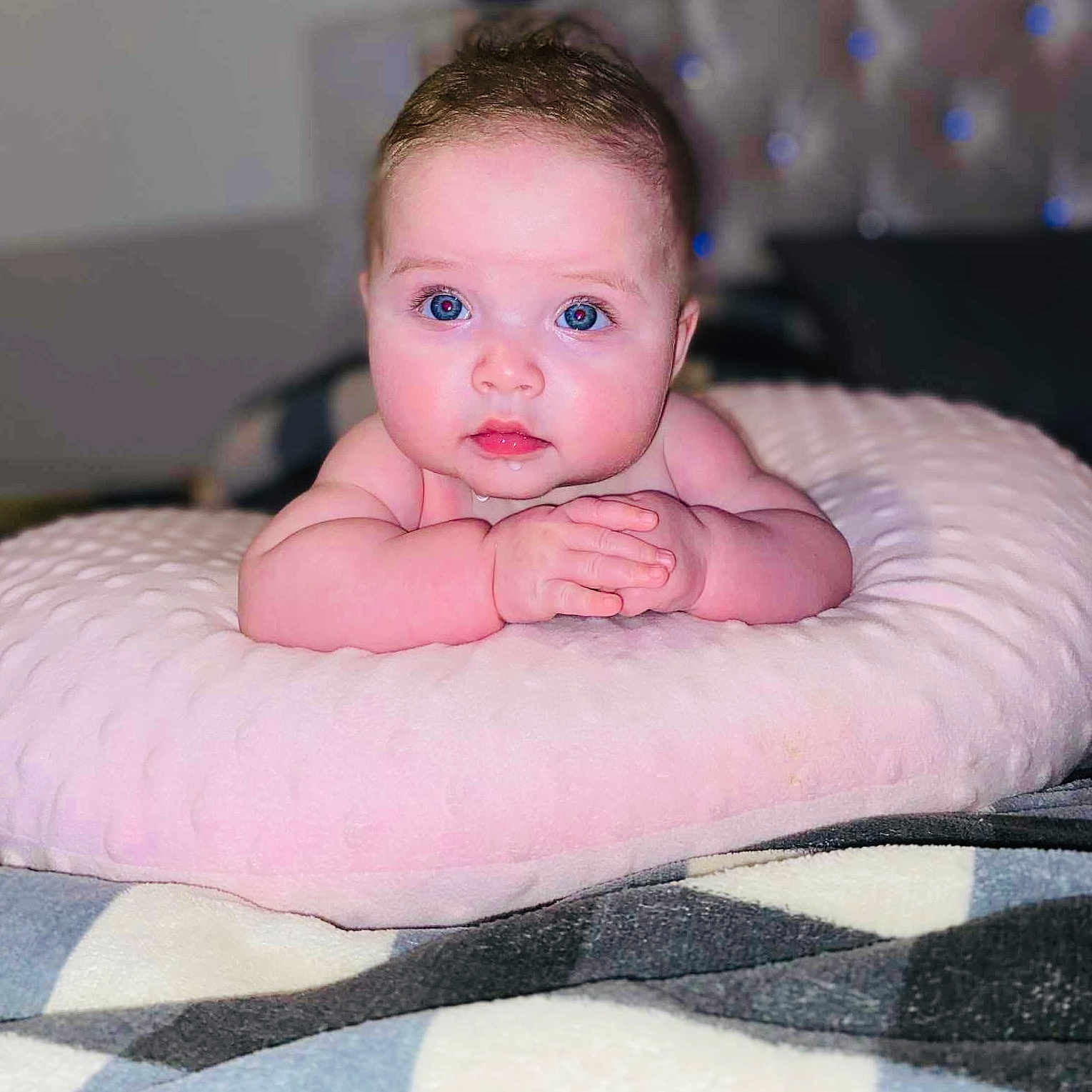 Rennie-Leigh joined the competition — help win amazing prizes! adorable, baby, blanket, blue_eyes, child, closeup, comfort, cute, expression, face, hands, indoors, infant, pink_pillow, portrait, resting, skin, sleepy, soft_texture, young