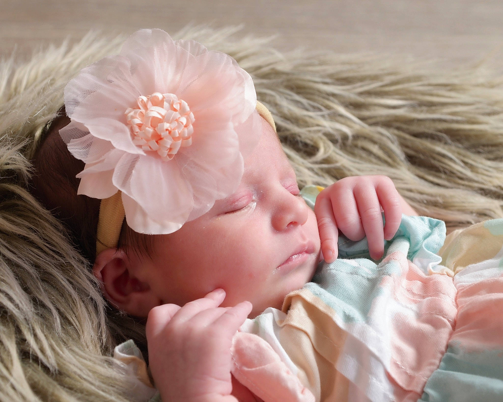 Savannah joined the competition — help win amazing prizes! baby, baby_sleeping, baby_toddler_clothing, comfort, ear, eye, eyelash, finger, flower, gesture, hand, hat, headband, headpiece, headwear, jewellery, person, petal, pink, skin