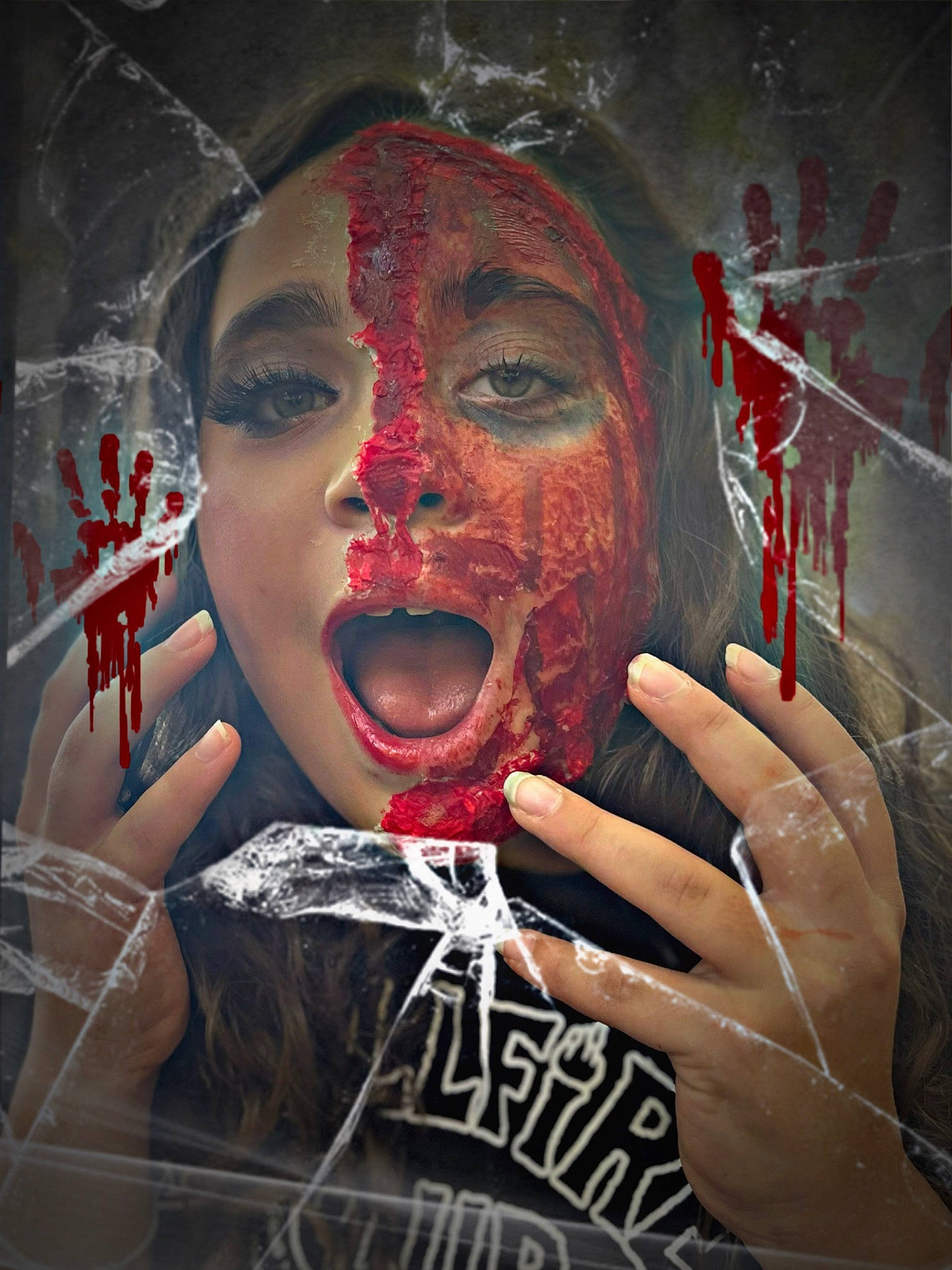 Ryleigh joined the competition — help win amazing prizes! art, cool, darkness, entertainment, event, eyelash, fiction, fictional_character, flesh, font, gesture, human, jaw, mouth, paint, performing_arts, person, shout, t_shirt, visual_arts