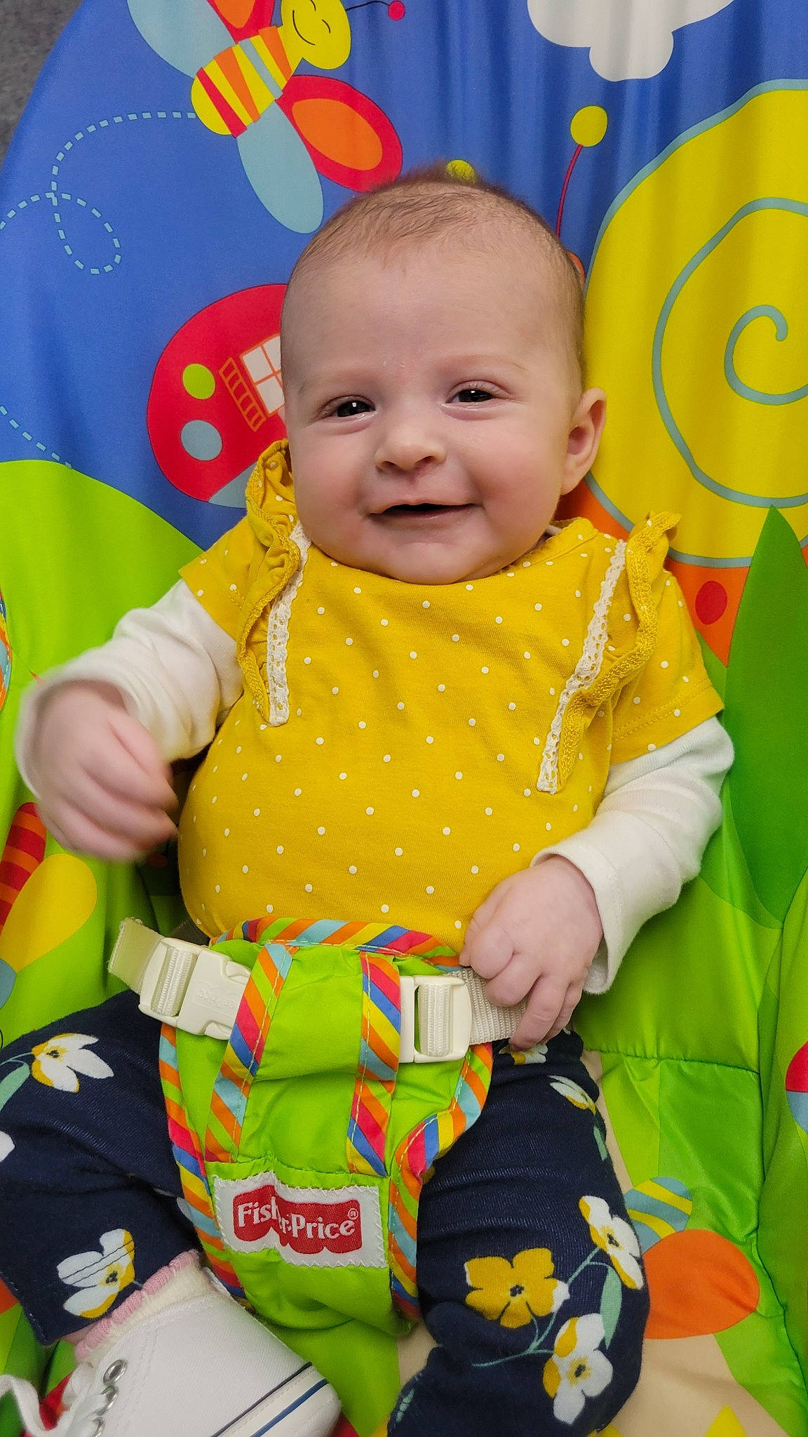 Elliana is registered to the contest to win money with this photo: baby, baby_toddler_clothing, cheek, child, dress, face, facial_expression, fun, happy, joy, orange, organ, person, pink, red, skin, sleeve, smile, t_shirt, textile