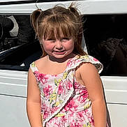 Kandaisey joined the competition — help win amazing prizes! child, girl, pigtails, floral_dress, smiling, white_car, vintage_car, outdoor, daylight, people, event, classic_car, vehicle, portrait, happy, person, fashion, summer, casual, background