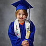 Kandaisey is registered to the contest to win money with this photo: child, graduation, cap, gown, diploma, smile, portrait, studio, blue, tassel, ribbon, celebration, preschool, education, young, happy, person, formal, achievement, background