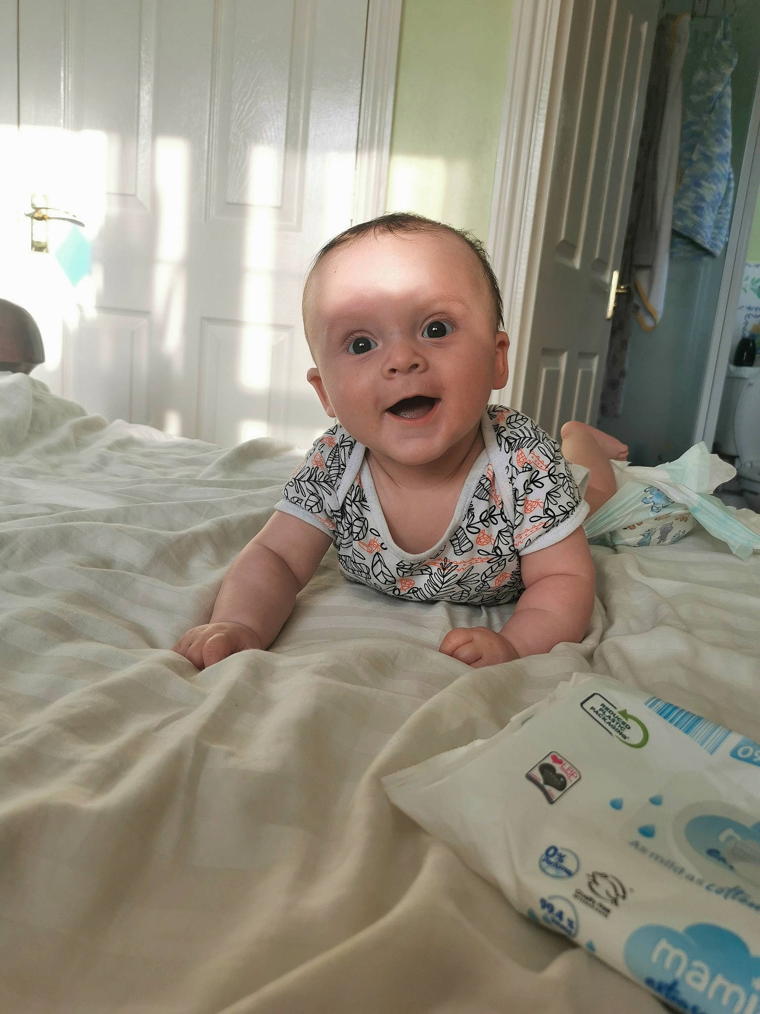 Robertas joined the competition — help win amazing prizes! baby, baby_toddler_clothing, bedding, child, comfort, floor, flooring, fun, hairstyle, happy, human, linens, mouth, person, room, sitting, skin, sleeve, smile, t_shirt