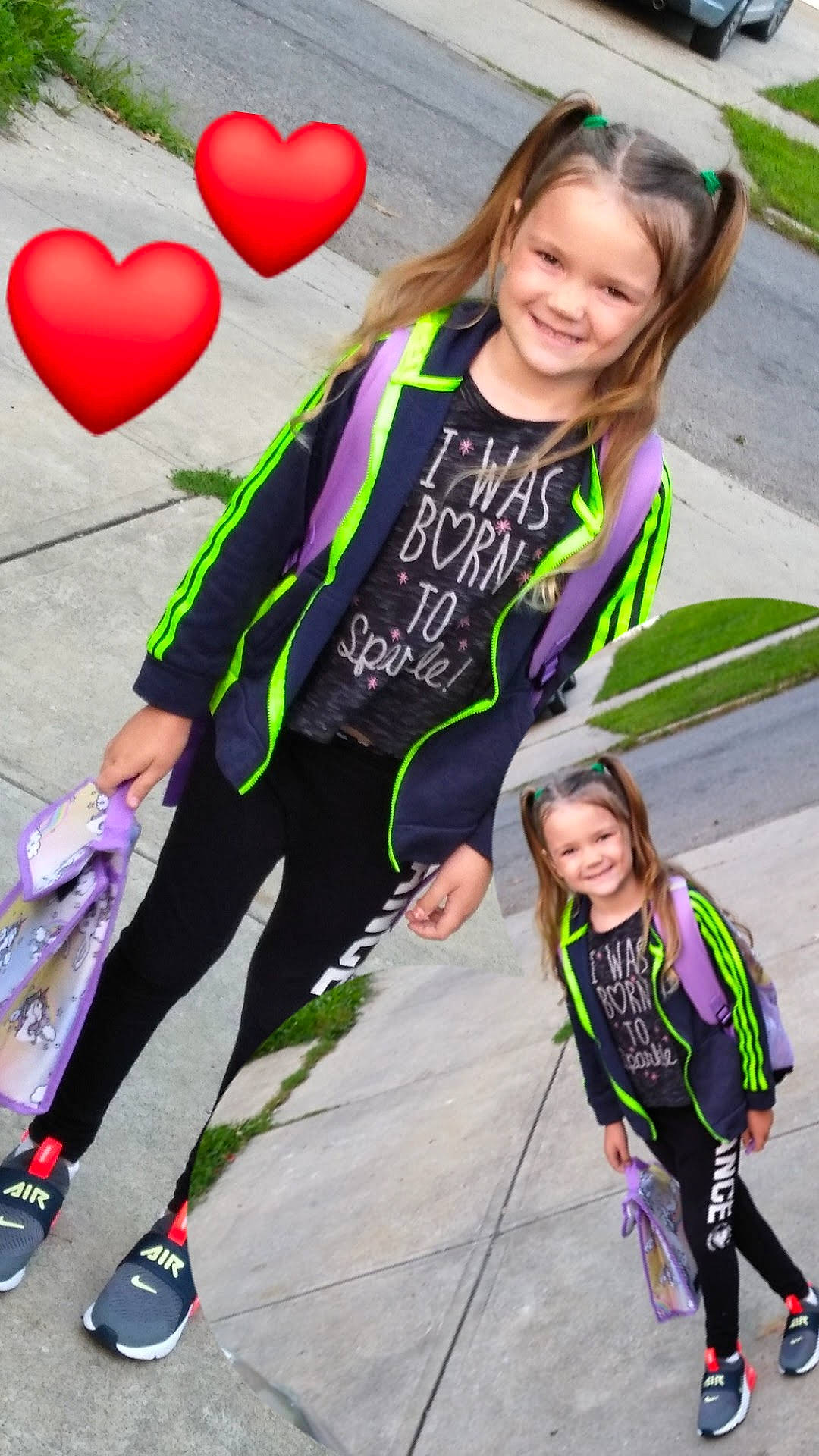 Julianna joined the competition — help win amazing prizes! face, facial_expression, fashion, fun, gesture, green, hairstyle, happy, joy, leisure, organ, people, person, photograph, pink, purple, shoe, smile, sneakers, summer