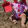 Rose a rejoint le concours — aidez-le/la à gagner de superbes lots ! baby, child, beach, sand, shovel, sunhat, pacifier, swimsuit, strawberry_pattern, summer, outdoor, play, happy, sunny, vacation, holiday, people, umbrella, sand_play, toddler