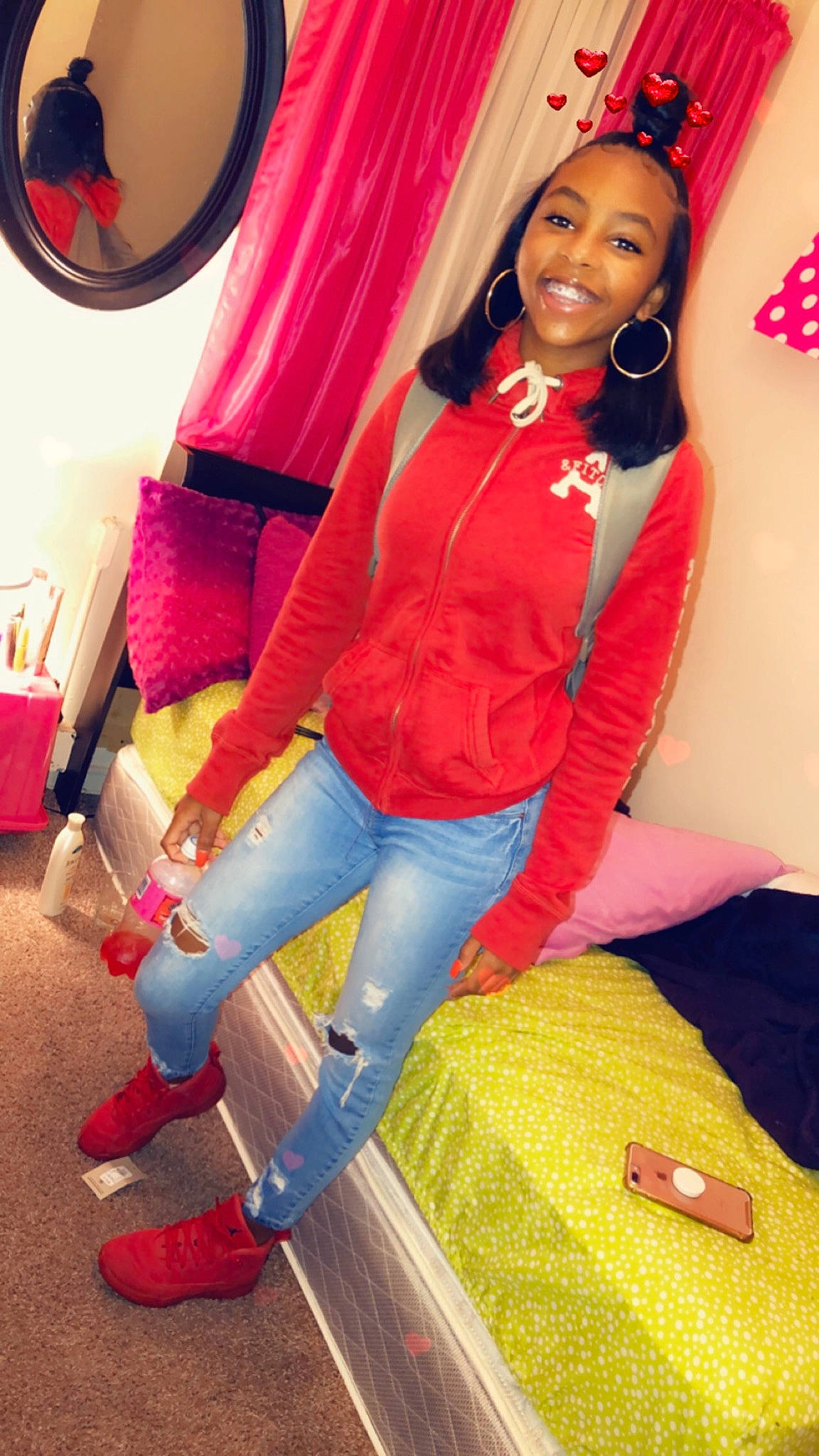 Alyana joined the competition — help win amazing prizes! jeans, joy, leg, long_hair, magenta, person, pink, thigh