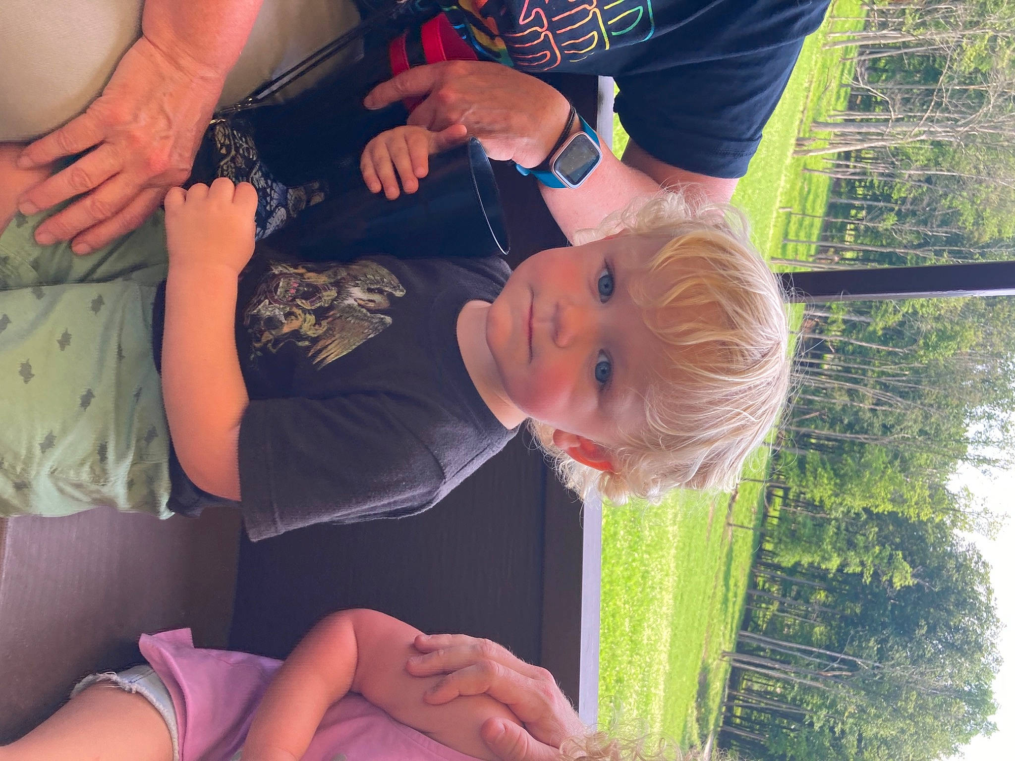 Maverick is registered to the contest to win money with this photo: arm, child, elbow, finger, fun, gesture, grass, hand, happy, leisure, light, person, photograph, plant, snapshot, summer, thumb, toddler, tree, wrist