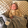 baby, sleeping, blanket, pillow, bottle, infant, cozy, bed, pattern, soft, cute, peaceful, child, rest, clothing, nursery, indoors, comfort, relaxation, toddler