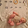 River joined the competition — help win amazing prizes! newborn, baby, infant, child, sleeping, lying_down, portrait, face, hands, feet, onesie, clothing, blanket, calendar, number, circled_number, stars, indoor, cozy, photography