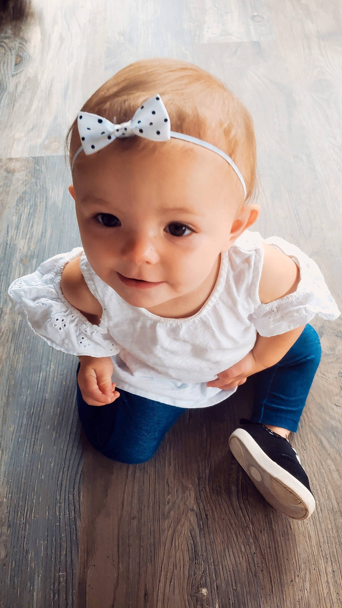 Sayler joined the competition — help win amazing prizes! baby, baby_toddler_clothing, child, child_model, clothing, fashion_accessory, hair_accessory, head, headband, headgear, headpiece, headwear, pattern, person, product, skin, sleeve, toddler