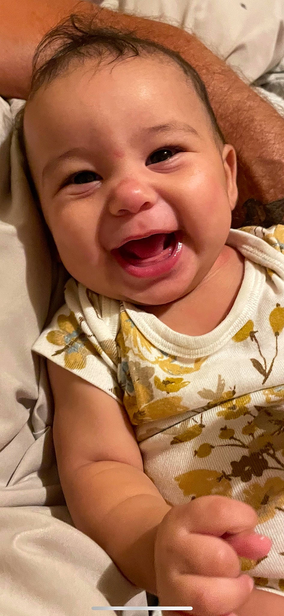 Kalani joined the competition — help win amazing prizes! baby, baby_laughing, baby_toddler_clothing, cheek, child, chin, facial_expression, finger, fun, gesture, happy, lip, mouth, nose, people, person, skin, sleeve, smile, toddler