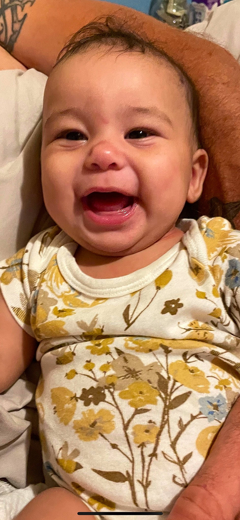 Kalani is registered to the contest to win money with this photo: baby, baby_laughing, baby_toddler_clothing, cheek, child, chin, collar, face, gesture, happy, head, human, lip, mouth, nose, person, skin, sleeve, smile, toddler