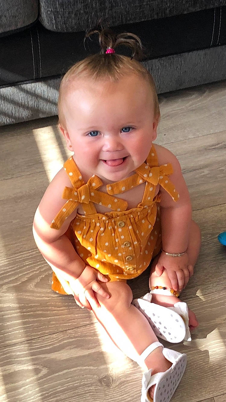 Connie joined the competition — help win amazing prizes! baby, child, joy, person, sitting, smile, toddler