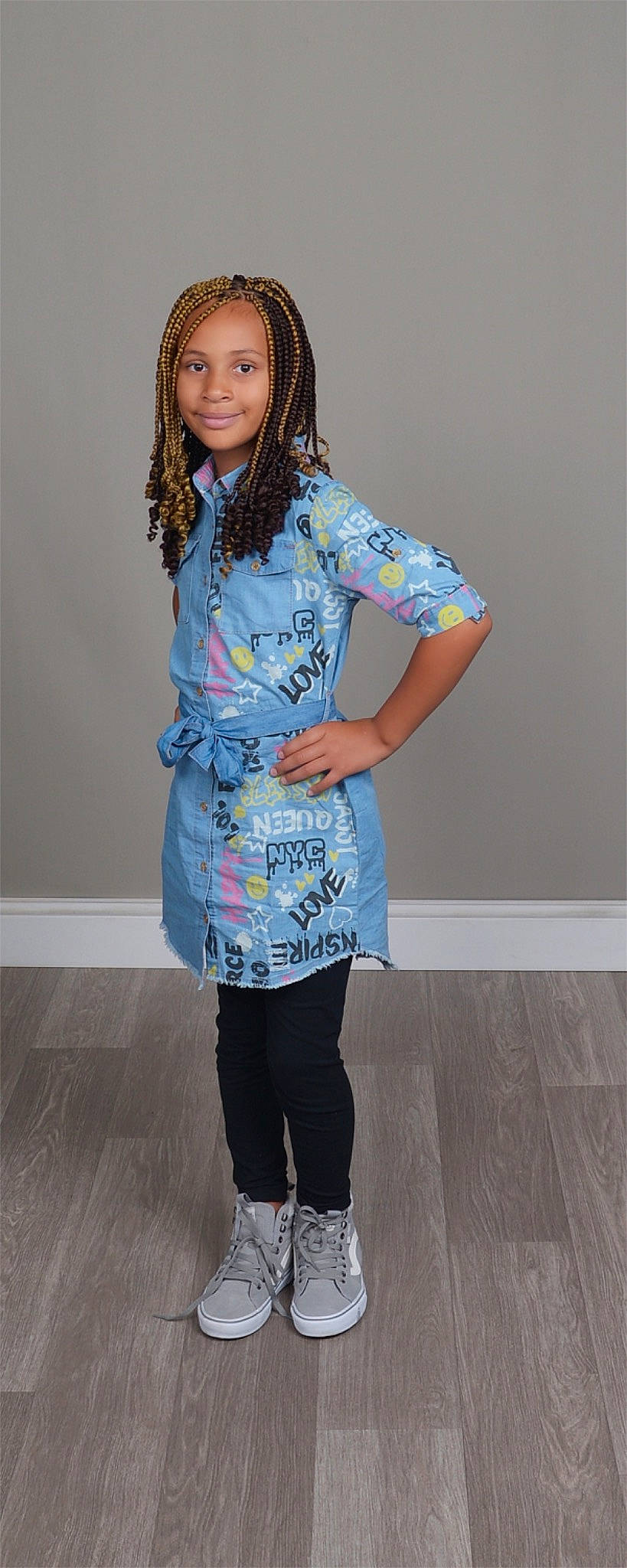 Keondra joined the competition — help win amazing prizes! clothing, cool, denim, electric_blue, fashion_design, hairstyle, happy, head, human_leg, joy, knee, magenta, outerwear, person, purple, shoulder, sleeve, smile, sportswear, t_shirt