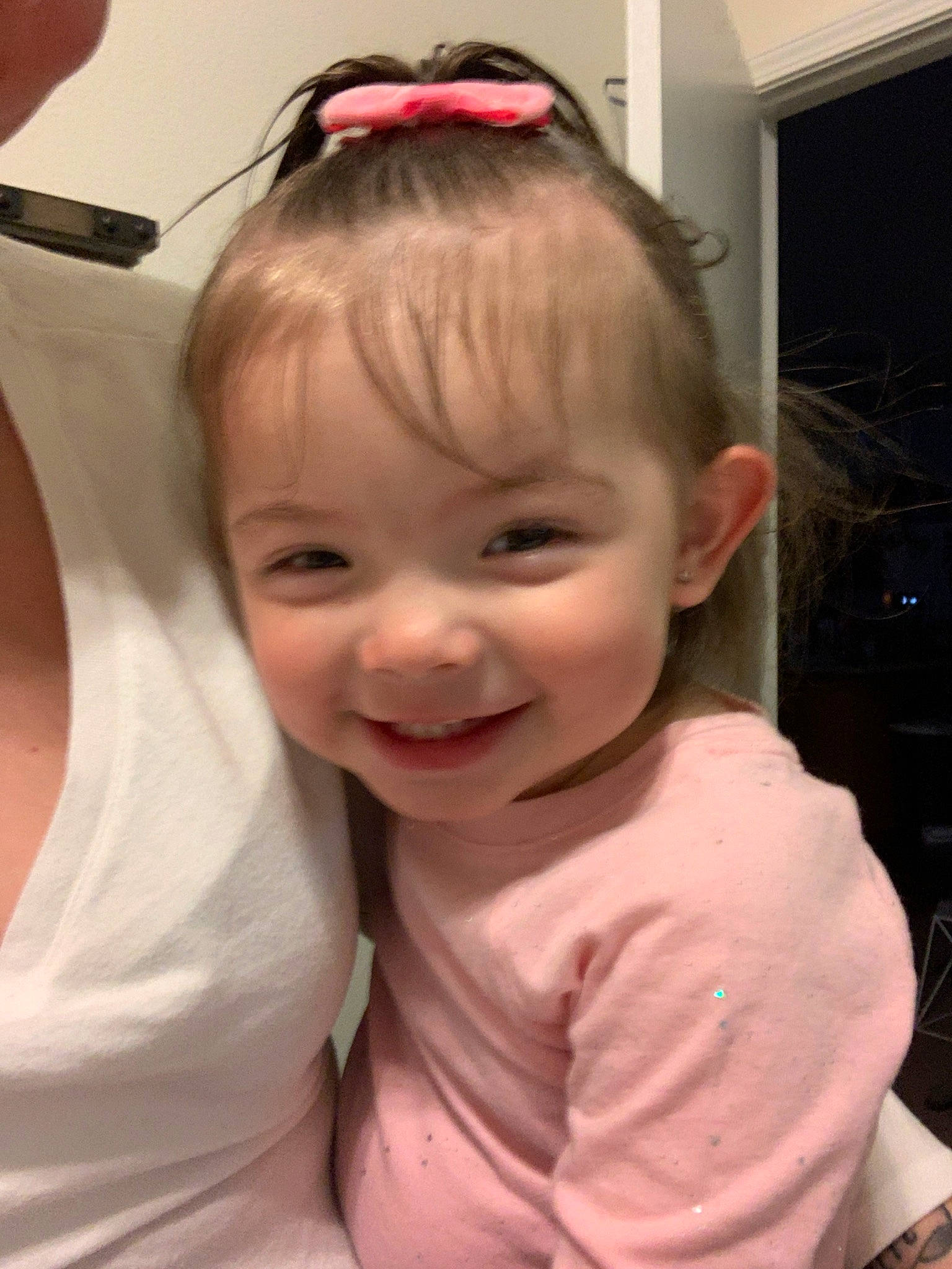 Zoey Hope joined the competition — help win amazing prizes! baby, brown_hair, cheek, child, chin, ear, eyebrow, face, facial_expression, forehead, hair, hairstyle, head, joy, lip, mouth, nose, person, pink, skin