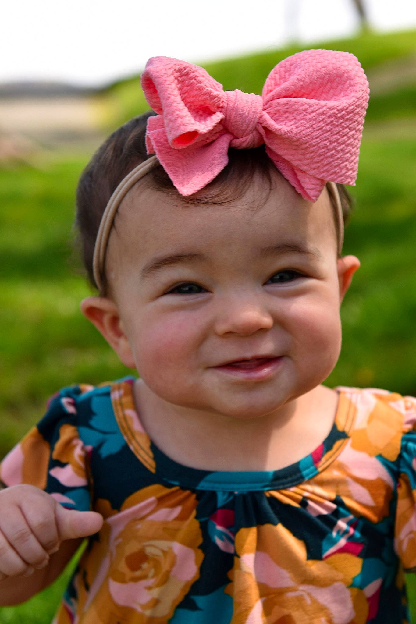 Eviana joined the competition — help win amazing prizes! baby, baby_toddler_clothing, cheek, child, dress, ear, face, fashion_accessory, hair_accessory, happy, head, headband, headgear, headwear, joy, neck, person, pink, play, skin