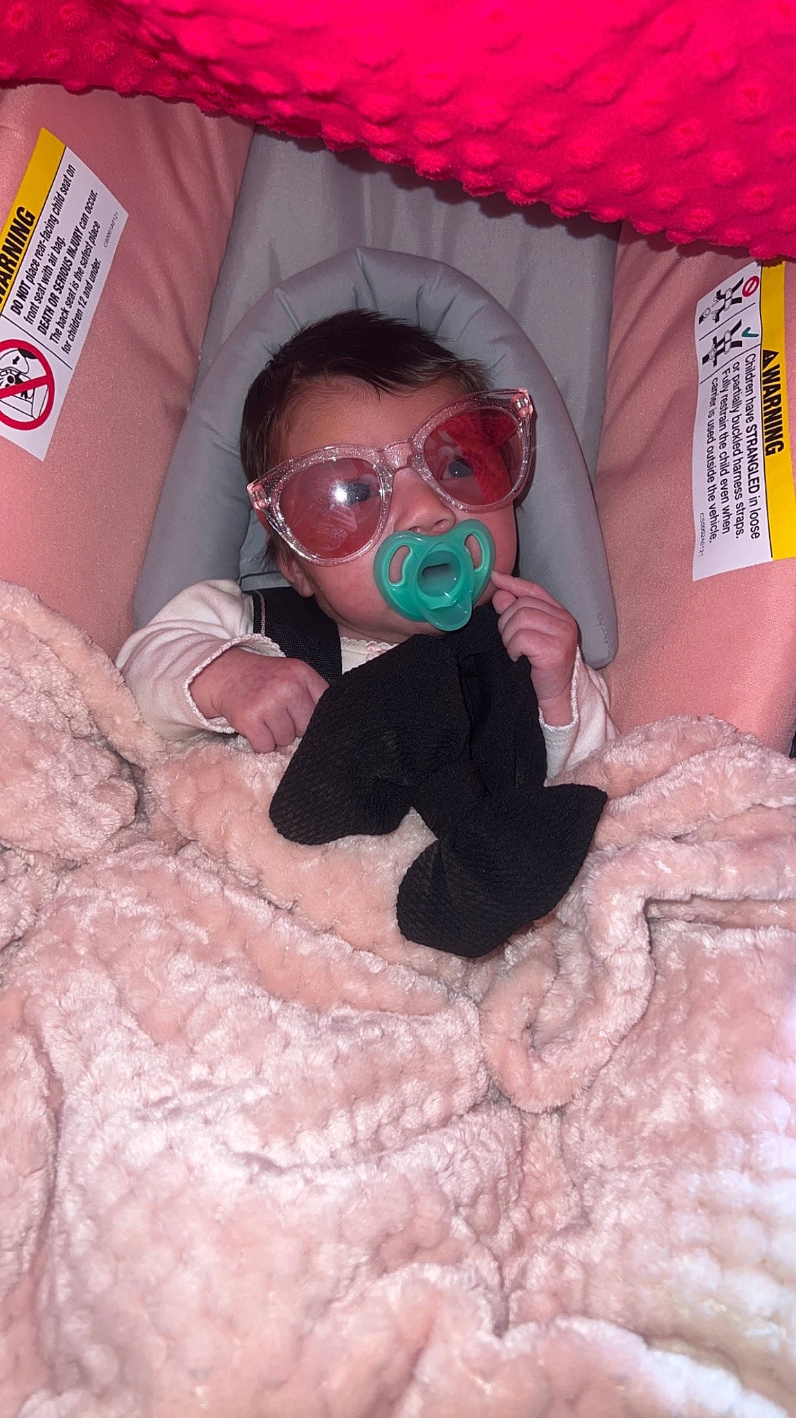 Adalyn joined the competition — help win amazing prizes! baby, baby_toddler_clothing, carmine, cheek, child, comfort, eyewear, finger, fun, goggles, happy, nose, person, personal_protective_equipment, pink, sitting, sleeve, sunglasses, textile, toddler