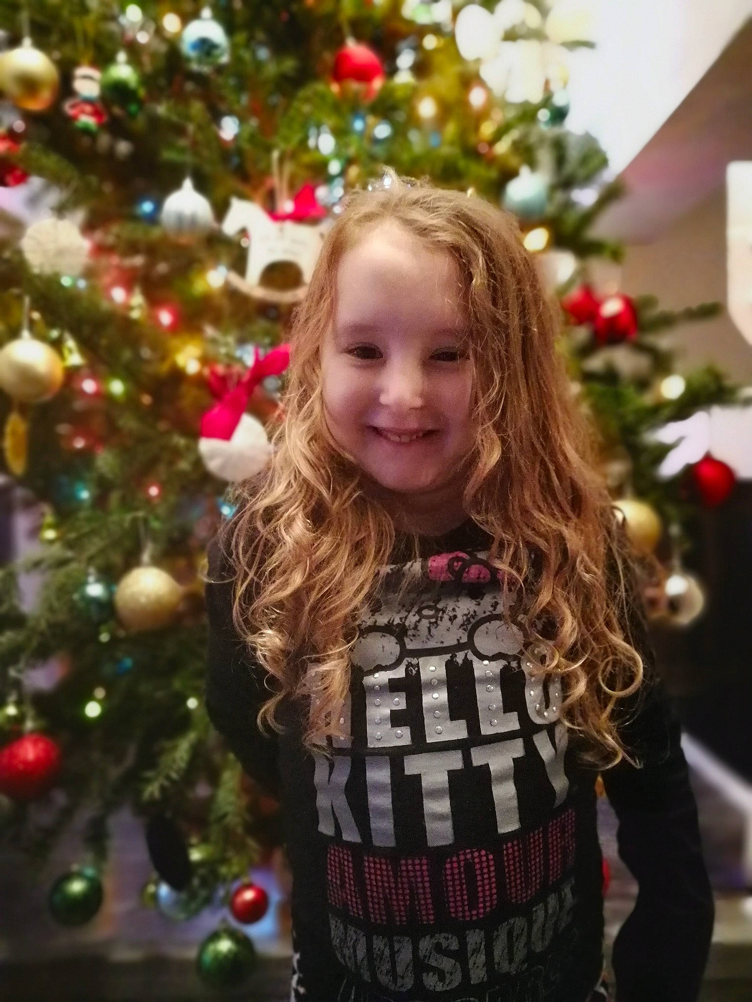 Mackenzye participe au concours pour gagner de l'argent avec cette photo : branch, christmas_decoration, christmas_ornament, christmas_tree, evergreen, facial_expression, hair, happy, head, holiday_ornament, human_body, joy, organ, ornament, person, plant, sleeve, smile, toddler, tree