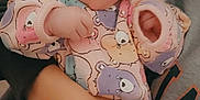 Kinsley joined the competition — help win amazing prizes! baby, child, person, adult, hand, face, headband, clothing, pattern, bear, colorful, cute, surprised, expression, holding, indoor, portrait, sitting, warm, family