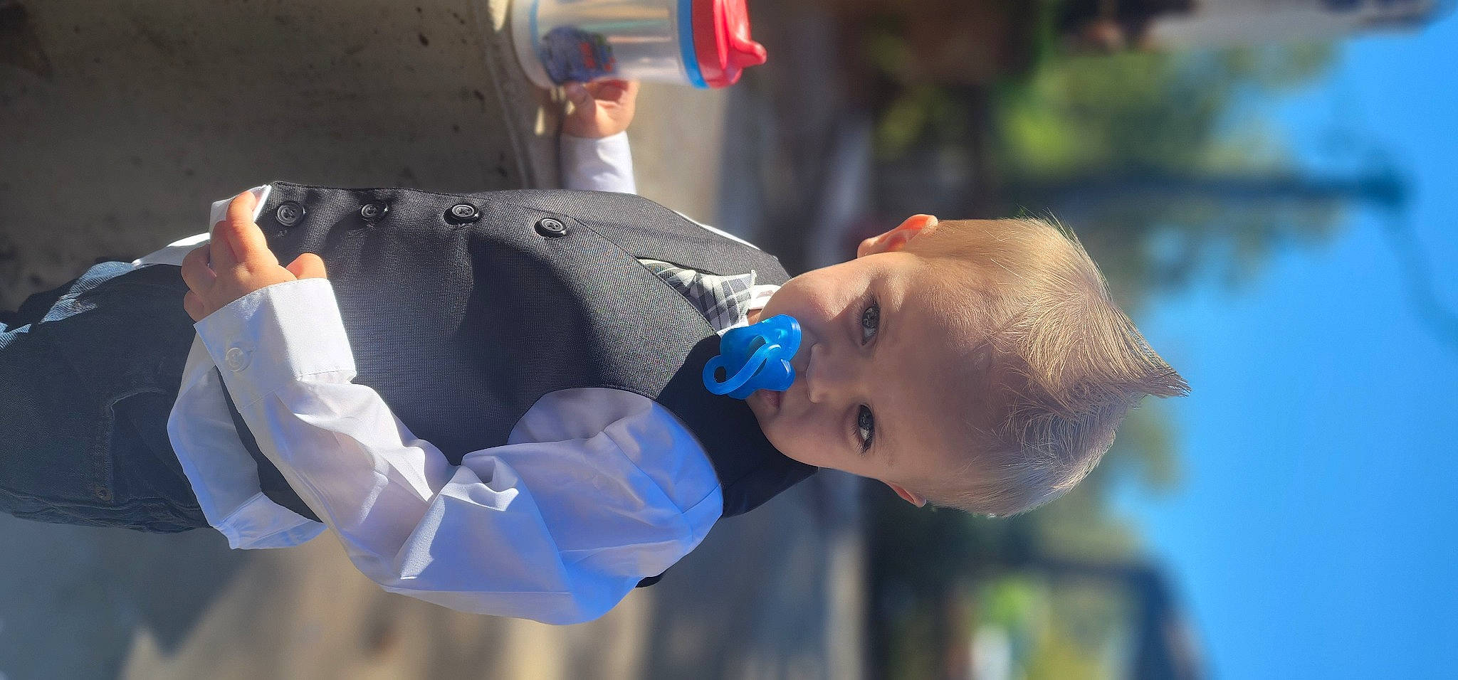 Zeke joined the competition — help win amazing prizes! baby, baby_toddler_clothing, cap, child, elbow, electric_blue, flag, fun, gesture, grass, happy, hat, leisure, person, recreation, smile, toddler, vertebrate, water