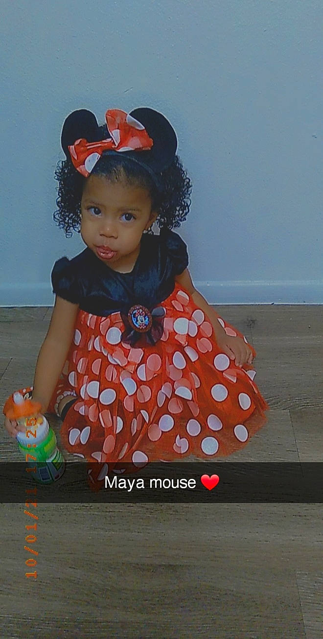 Maya Angelina is registered to the contest to win money with this photo: baby_toddler_clothing, child, costume, day_dress, doll, dress, embellishment, fashion_accessory, fashion_design, formal_wear, magenta, one_piece_garment, pattern, peach, person, pink, polka_dot, sleeve, toddler, toy