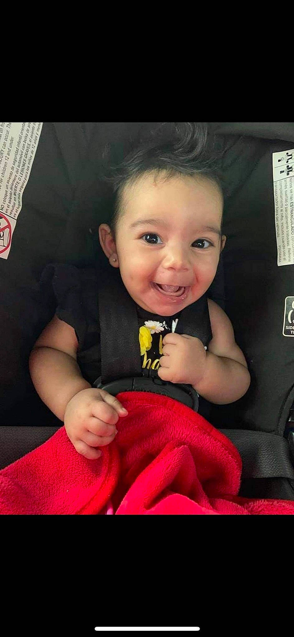 Marlie joined the competition — help win amazing prizes! baby, car_seat, cheek, child, face, finger, head, joy, lip, mouth, nose, person, photo_caption, sitting, smile, toddler