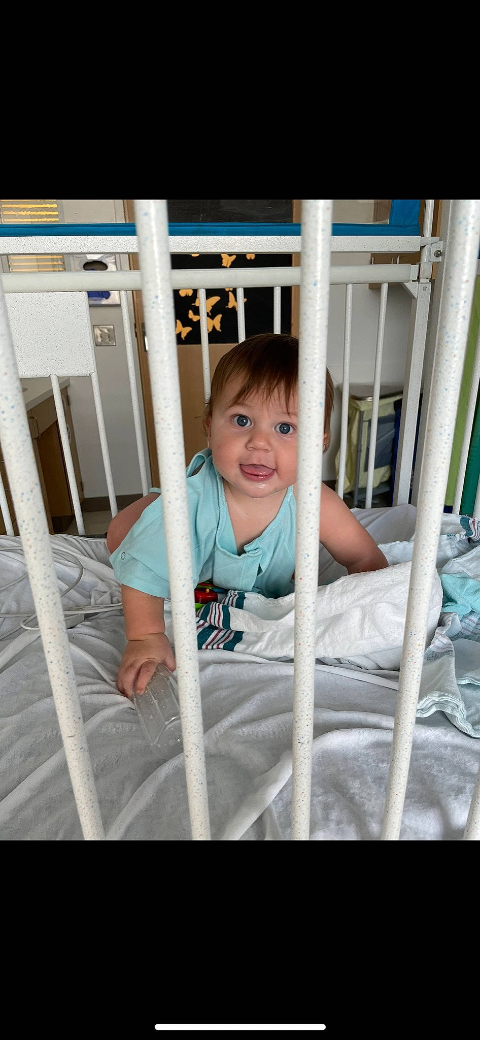 Lincoln is registered to the contest to win money with this photo: baby, baby_products, baby_safety, baby_toddler_clothing, bed, child, comfort, event, happy, house, leisure, linens, medical_equipment, person, product, room, shorts, smile, surprise, t_shirt