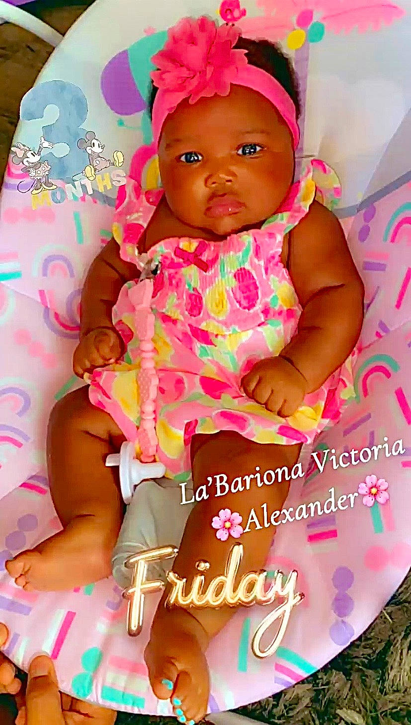Labariona is registered to the contest to win money with this photo: baby, baby_seat, child, colorful, cute, dress, flower, footwear, hand, happy, headband, indoors, infant, pattern, person, pink, portrait, sitting, skin, young