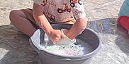 Tiago participe au concours pour gagner de l'argent avec cette photo : basin, boy, cap, child, door, hands, outdoor, play, shadow, shirt, shorts, sitting, soap_bubbles, stone_floor, summer, sunlight, toddler, toy, tree, water